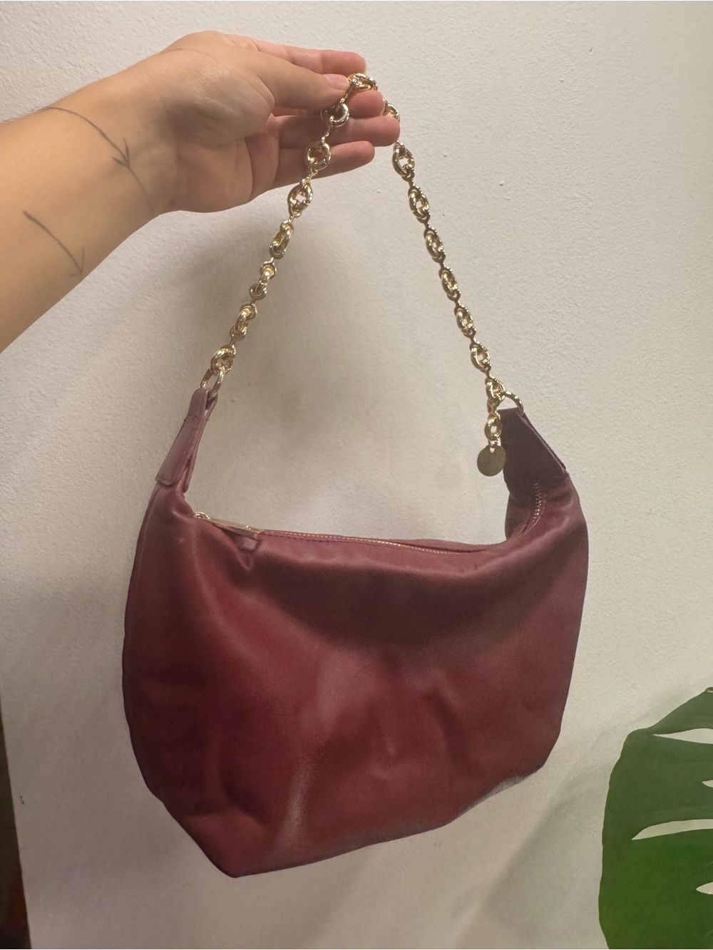 a new day Burgundy Hobo Bag with Gold Chain Strap